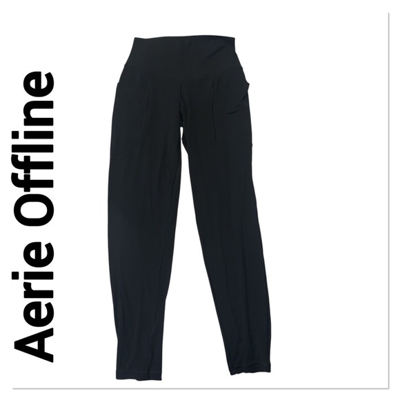 AERIE OFFLINE Black Hi Rise Real Me 7/8 Leggings with Pockets size medium - Picture 1 of 5